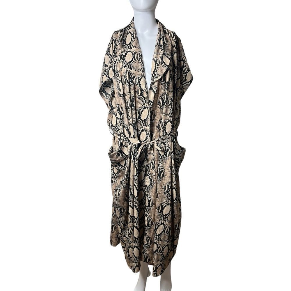 BCBG Maxazria Snake Print Long Trench Kimono cream and black one size
